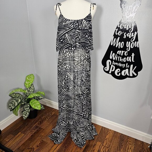 🔥Calvin Klein Sleeveless Retro Abstract Black And White Maxi Dress - Picture 1 of 11